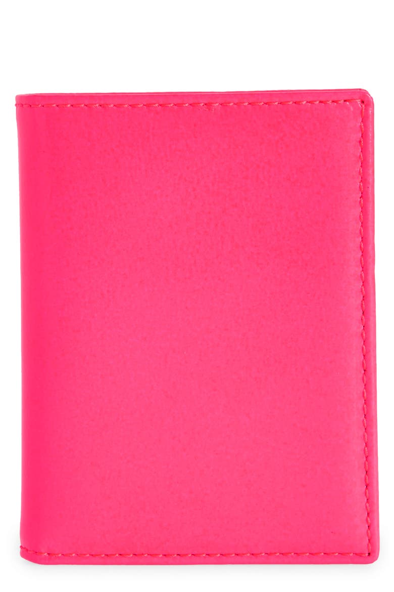 Super Fluorescent Leather Bifold Wallet, Main, color, PINK/ YELLOW