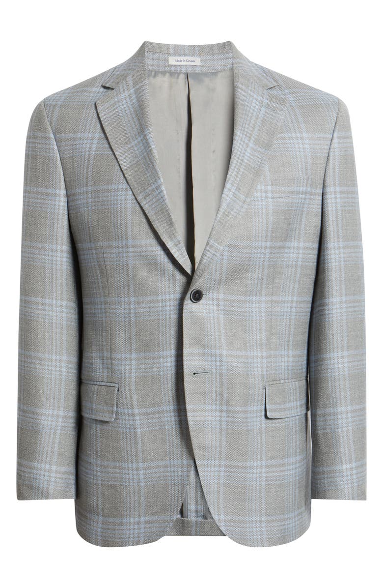 Peter Millar Hyperlight Soft Grey Plaid Slub Wool & Silk Blend Sport Coat, Alternate, color, Grey
