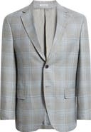 Peter Millar Hyperlight Soft Grey Plaid Slub Wool & Silk Blend Sport Coat