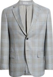 Peter Millar Hyperlight Soft Grey Plaid Slub Wool & Silk Blend Sport Coat