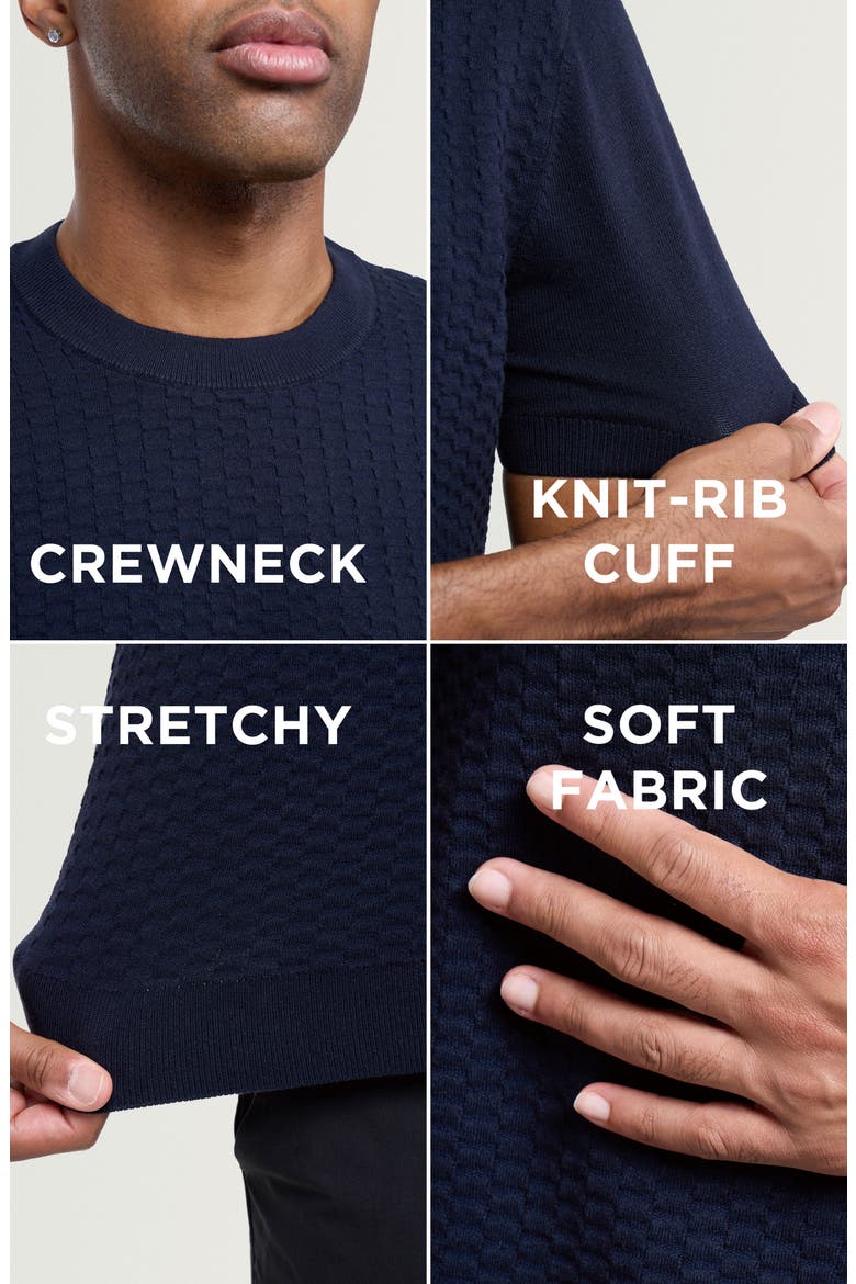 Check Short Sleeve Sweater, Alternate, color, NAVY