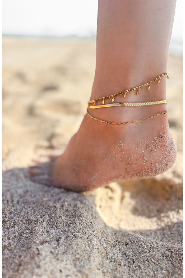 Rhombus Charm Anklet, Alternate, color, GOLD