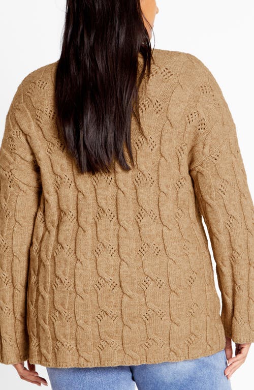 City Chic Iris Mock Neck Cable Knit Sweater In Brown