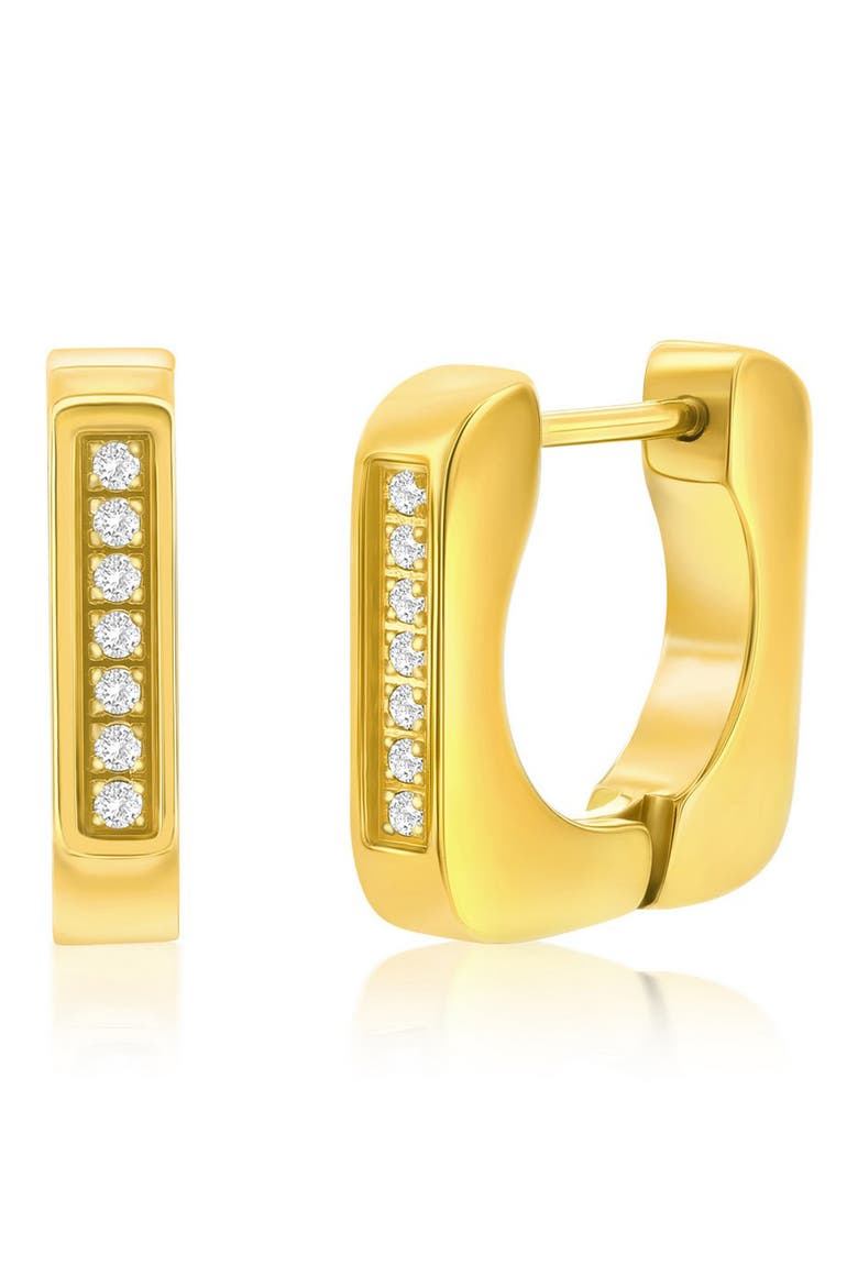 Men's U-Shaped Cubic Zirconia Huggie Hoop Earrings, Main, color, GOLD