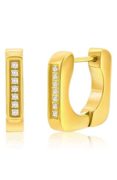 Men's U-Shaped Cubic Zirconia Huggie Hoop Earrings