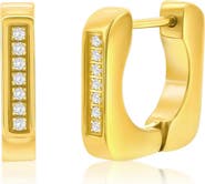 Metallo Men's U-Shaped Cubic Zirconia Huggie Hoop Earrings
