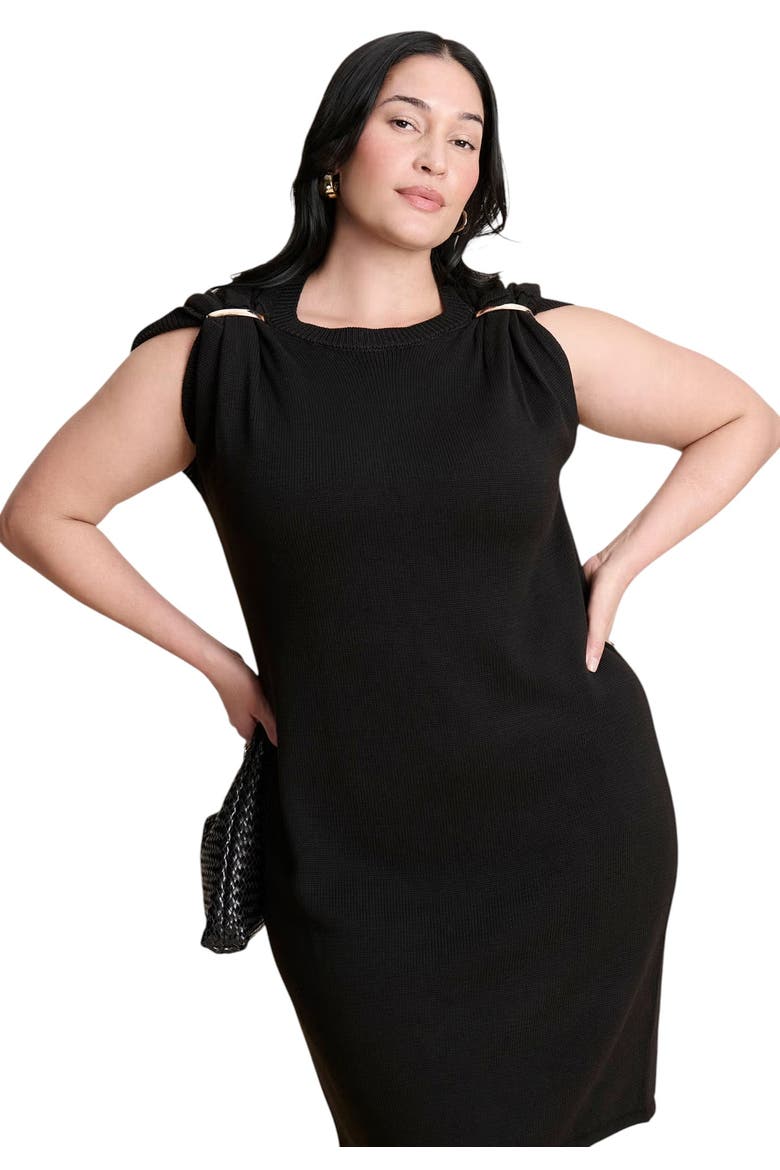Metal Detail Sweater Dress, Alternate, color, BLACK ONYX