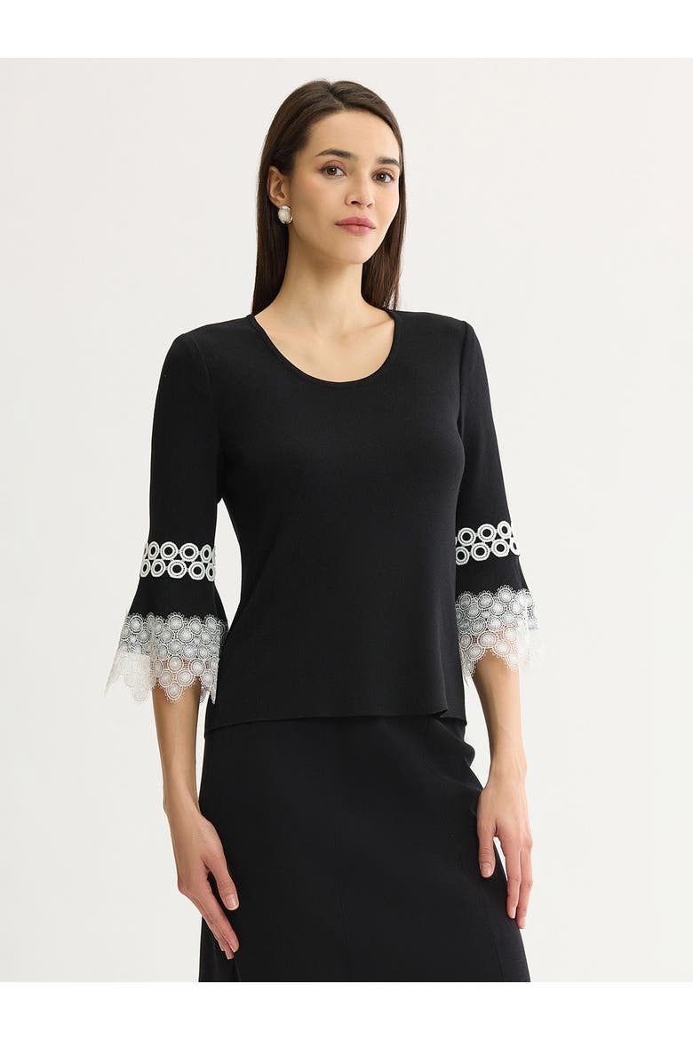 Lace Applique Soft Knit Top, Alternate, color, Black/White