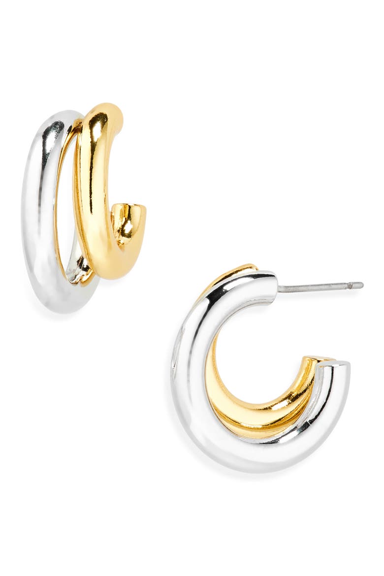 Two-Tone Double Hoop Earrings, Main, color, GOLD/SILVER
