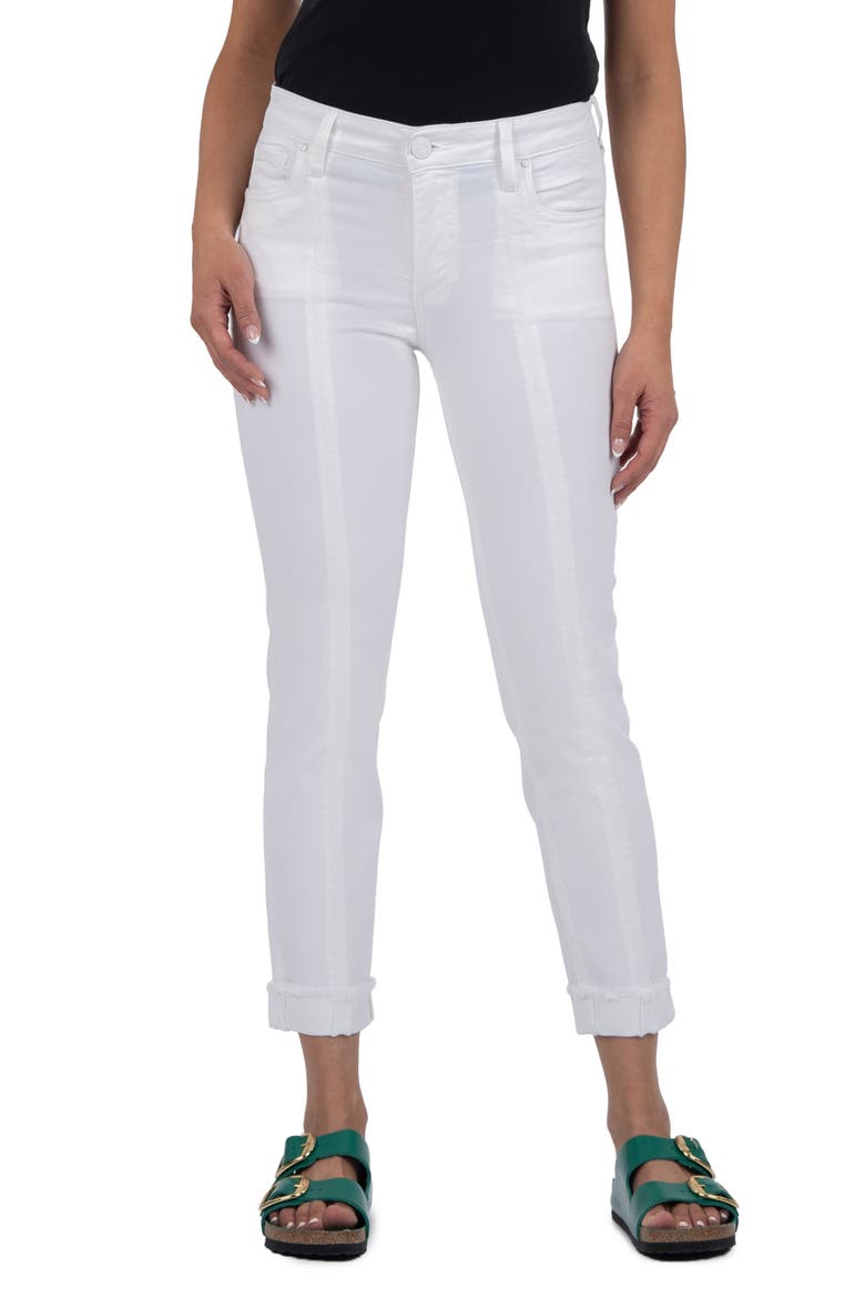 Amy Frayed Seamed Low Rise Crop Slim Straight Leg Jeans, Main, color, OPTIC WHITE