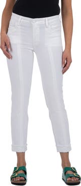 KUT from the Kloth Amy Frayed Seamed Low Rise Crop Slim Straight Leg Jeans