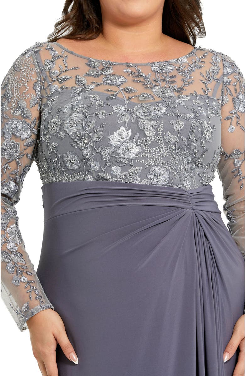 Mac Duggal Embroidered Bodice Jersey Skirt Gown, Alternate, color, Charcoal