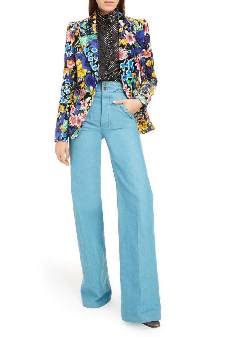 Braided High Waist Flare Leg Jeans, Alternate, color, DARK TURQUOISE
