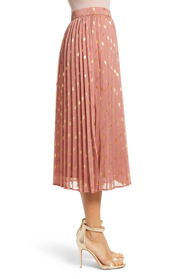 Polka Dot Pleated Skirt, Alternate, color, MAUVE