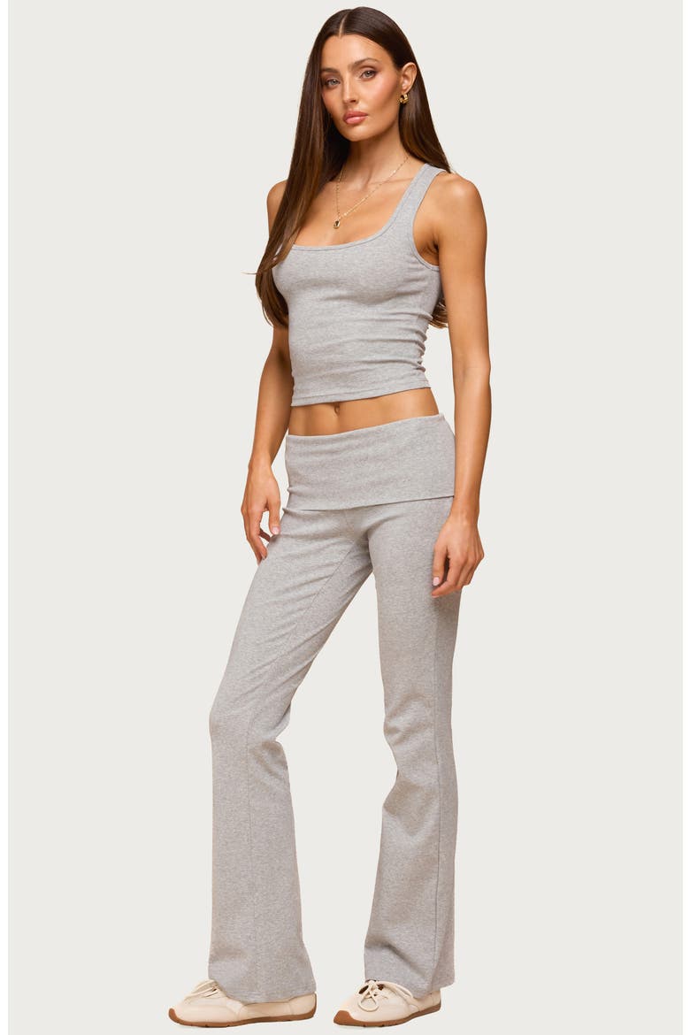 Ivanne Foldover Stretch Cotton Flare Pants, Alternate, color, DARK-GRAY-MELANGE