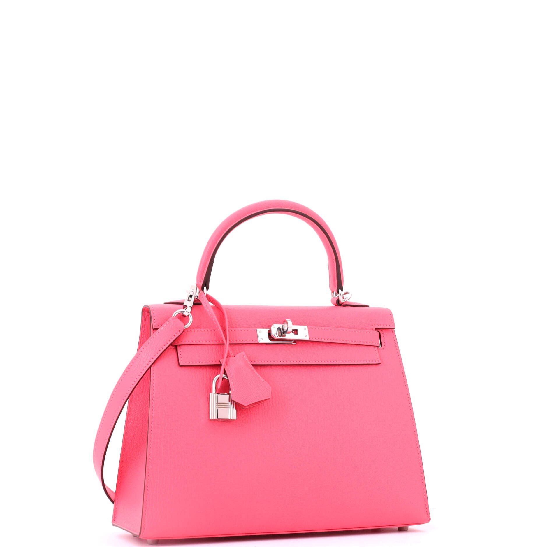 Pre-Owned Hermes Kelly Handbag Pink Chevre Mysore with Palladium Hardware 25, Alternate, color, Rose Azalee