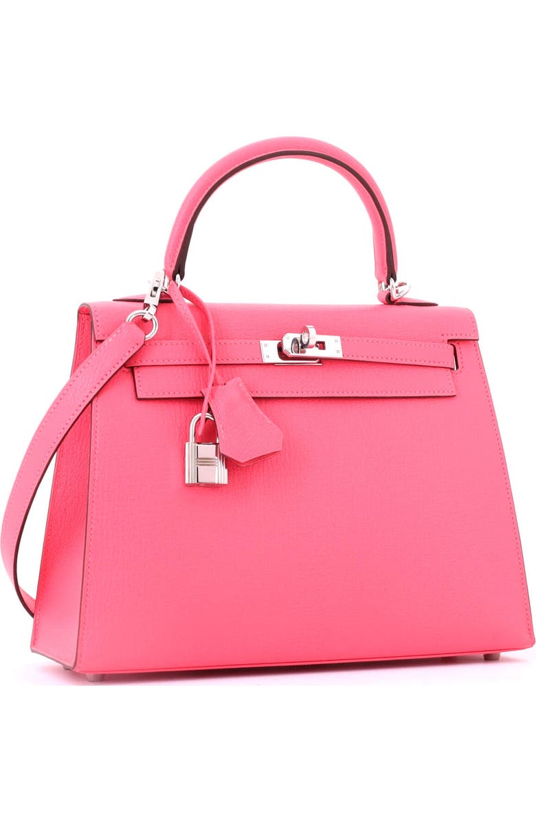 Pre-Owned Hermes Kelly Handbag Pink Chevre Mysore with Palladium Hardware 25, Alternate, color, Rose Azalee