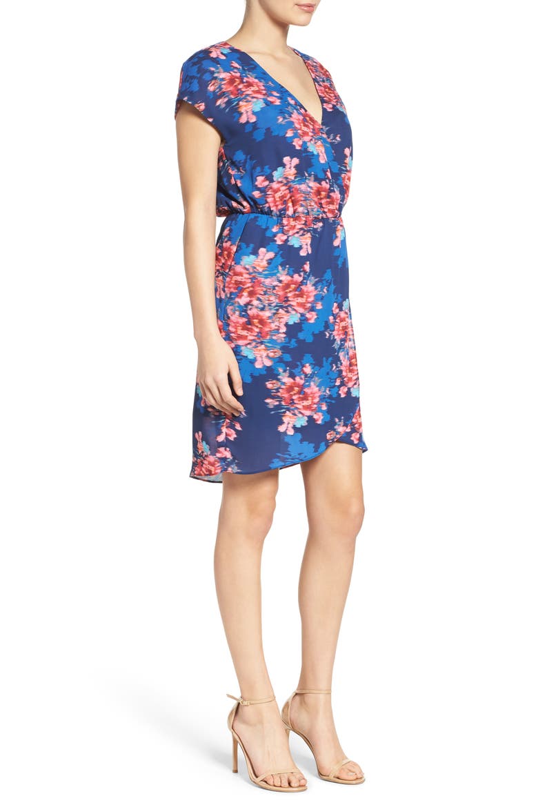 Faux Wrap Dress, Alternate, color, NAVY/ FUCHSIA FLORAL