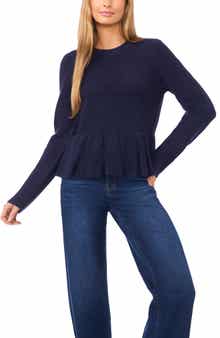CeCe Rib Peplum Sweater