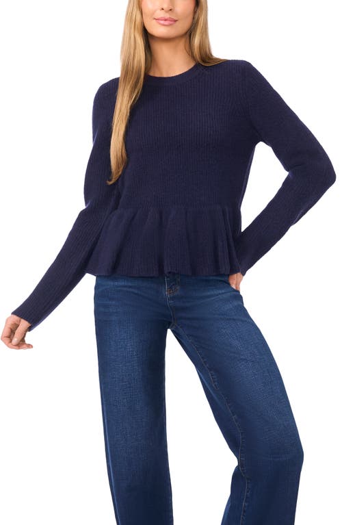 Cece Rib Peplum Sweater In Blue