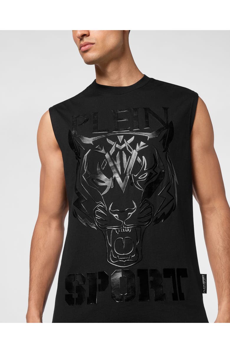 PLEIN SPORT Sleeveless T-Shirt Round Neck Ss Tiger Men, Alternate, color, Black/Black