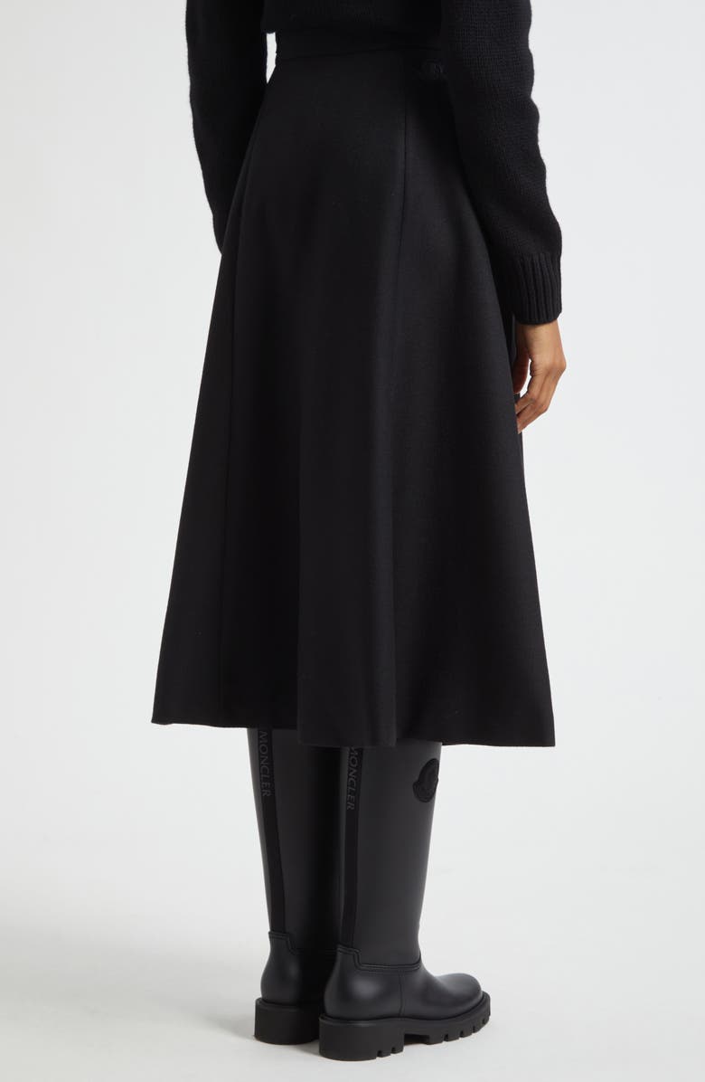 Moncler Virgin Wool A-Line Midi Skirt, Alternate, color, Black