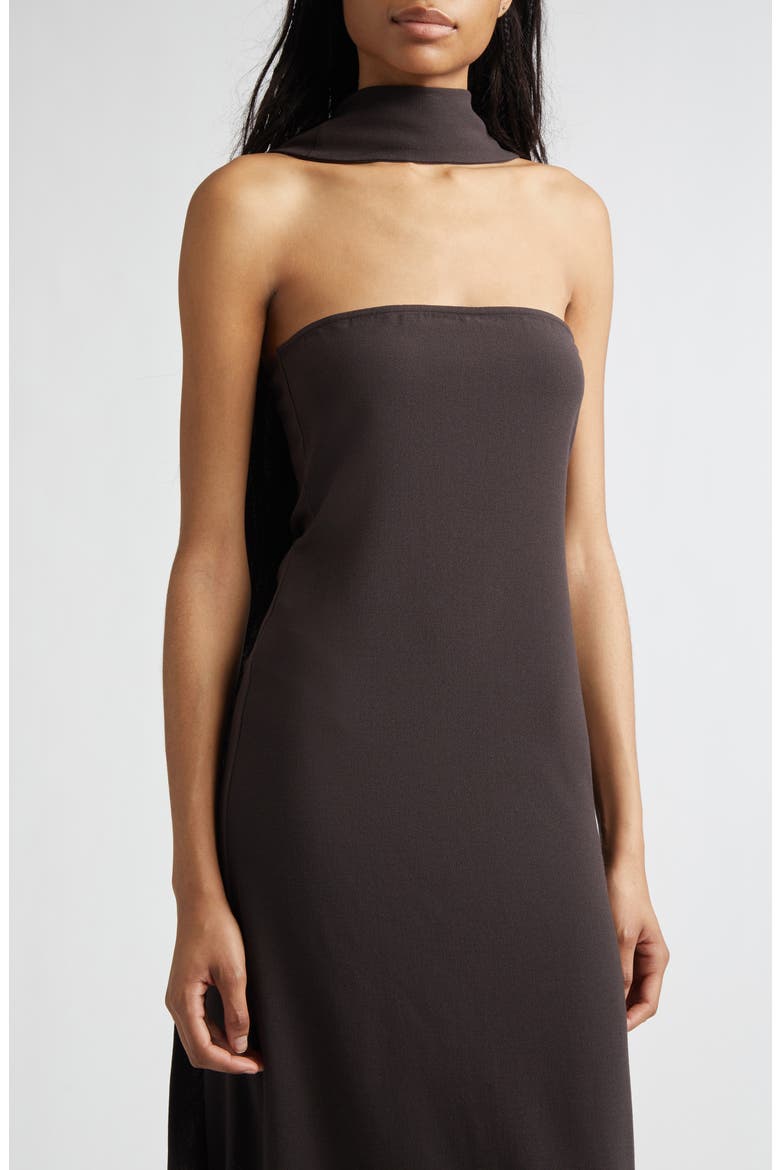 Alberch Strapless Wool Blend Dress with Attached Scarf, Alternate, color, GREY