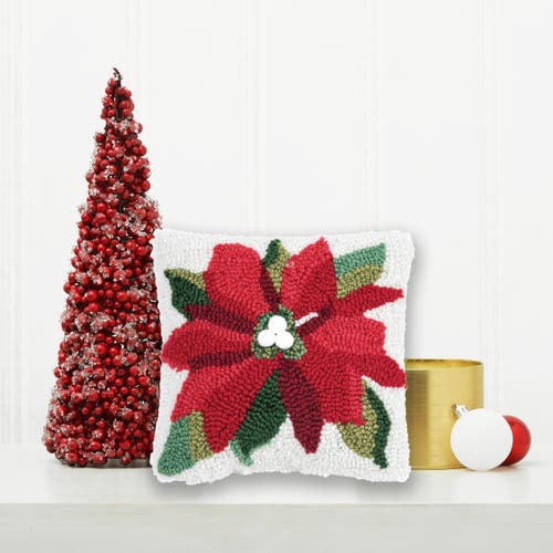 C & F Home C&f Home Poinsettia Christmas Small/petite Hooked Accent Pillow, 8" X 8" In Multi