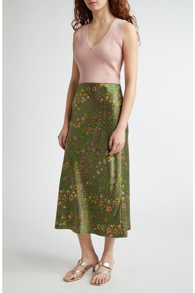Clover Floral Silk Blend Skirt, Alternate, color, LEMONGRASS MULTI