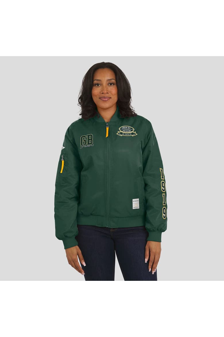 Women's WEAR by Erin Andrews Green Green Bay Packers Patch Full-Zip Bomber Jacket, Alternate, color, Green