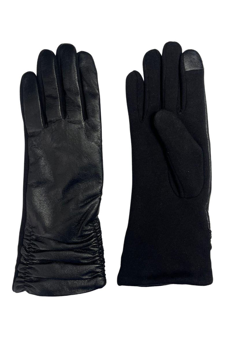 Ruched Leather Gloves, Main, color, BLACK