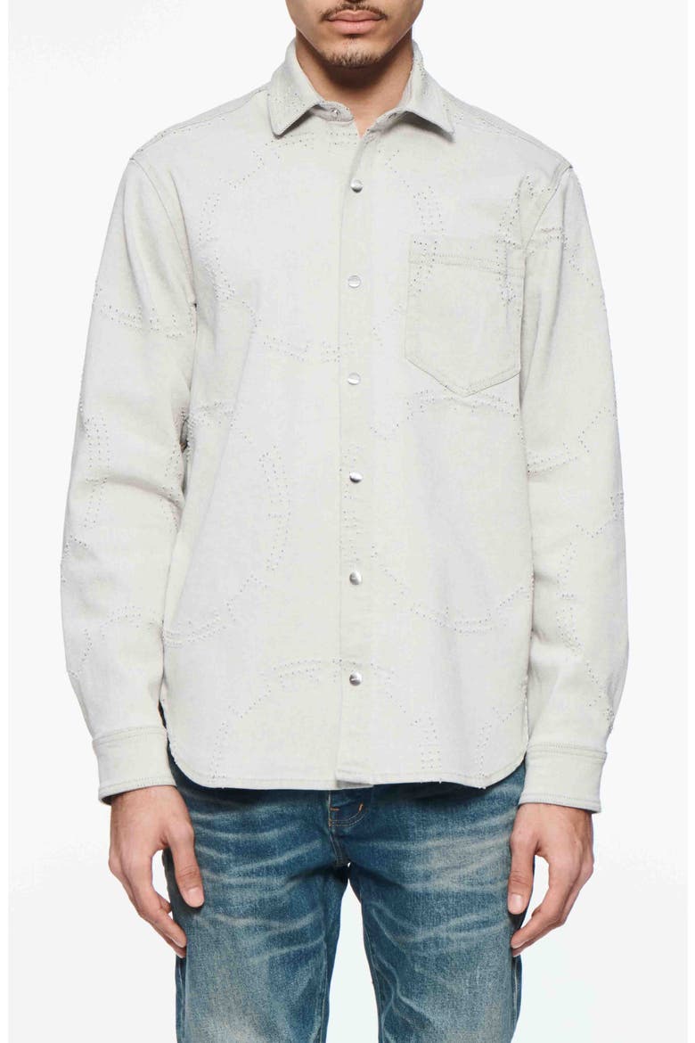Openwork Snap-Up Denim Western Shirt, Main, color, GREY