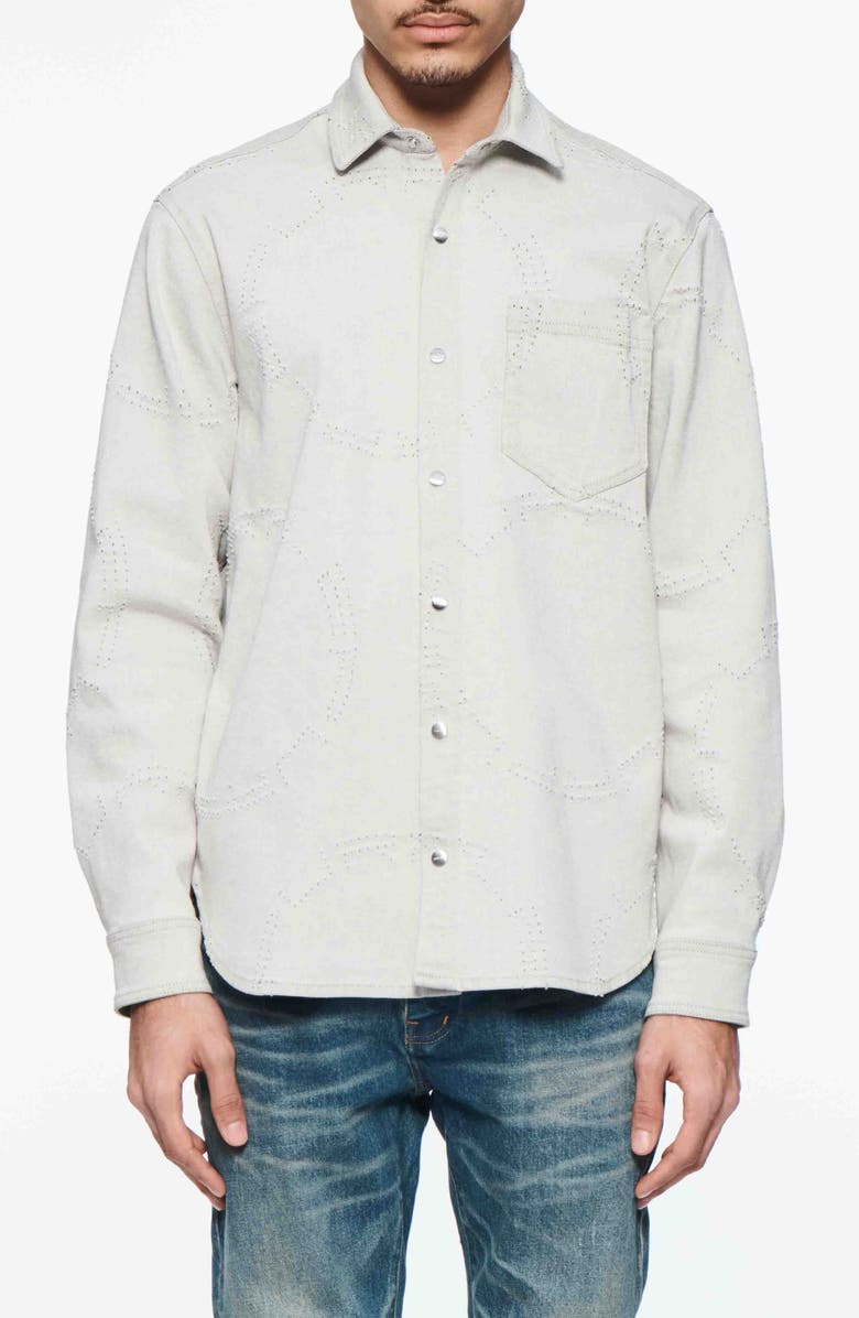 PURPLE BRAND Openwork Snap-Up Denim Western Shirt, Main, color, Grey