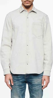 PURPLE BRAND Openwork Snap-Up Denim Western Shirt