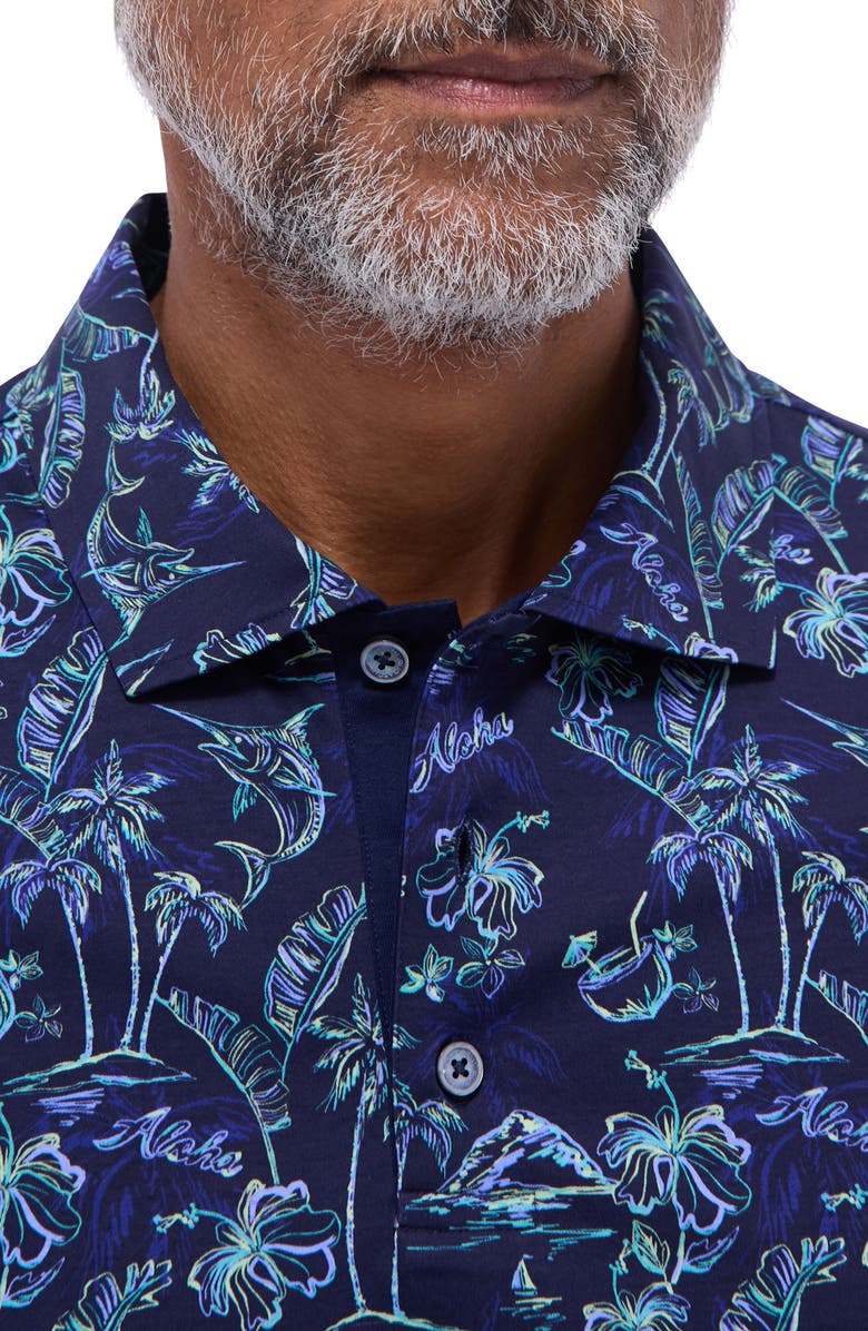 Bugatchi Hendrix Digital Island Print Pima Cotton Polo, Alternate, color, Navy