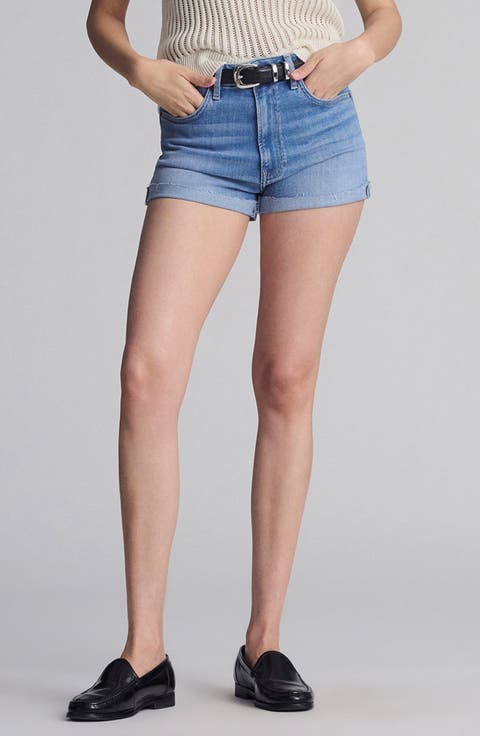 Vivia Cuffed Raw Hem Denim Shorts (Light Flex Blue)