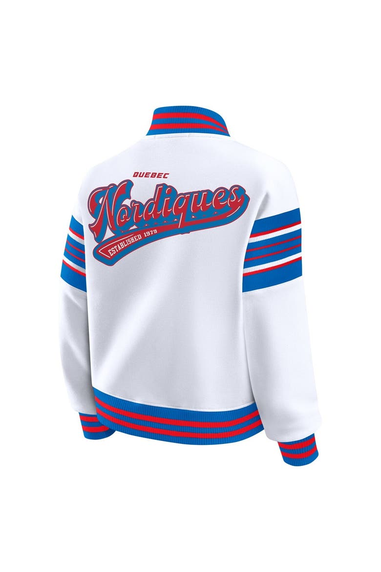 Women's WEAR by Erin Andrews White/Blue Quebec Nordiques Full-Snap Fleece Sweatshirt Jacket, Alternate, color, Blue
