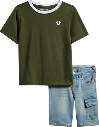 Kids' Logo Ringer T-Shirt & Denim Cargo Shorts