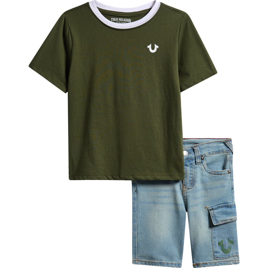 True Religion Kids' Logo Ringer T-shirt & Denim Cargo Shorts
