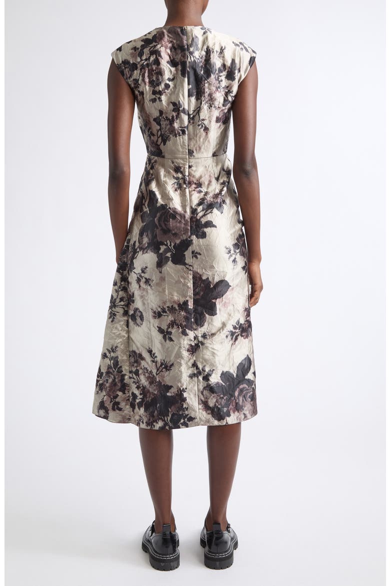 Floral Draped Textured Satin Midi Dress, Alternate, color, FONTEYN ROSE PEARL