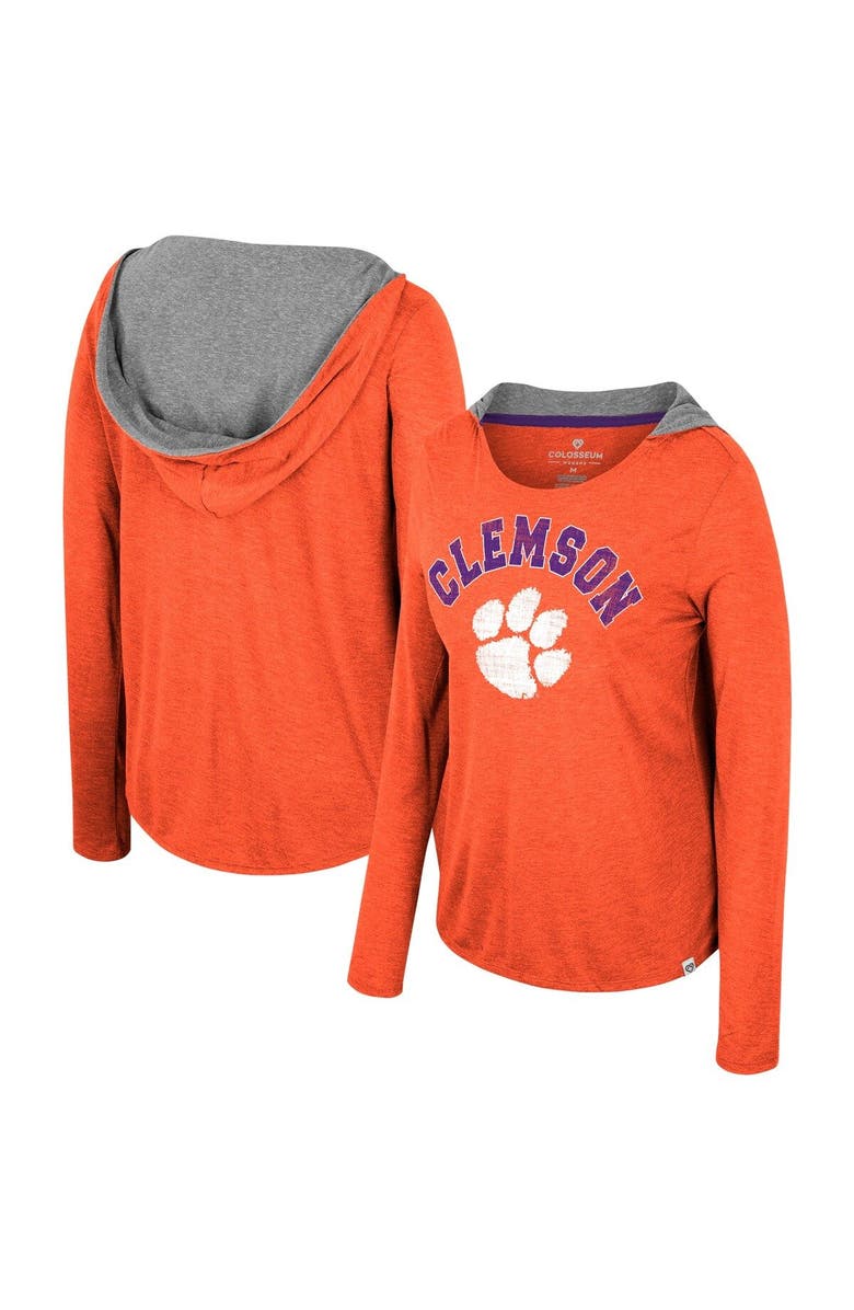 COLOSSEUM Women's Colosseum  Orange Clemson Tigers Distressed Heather Long Sleeve Hoodie T-Shirt, Main, color, 