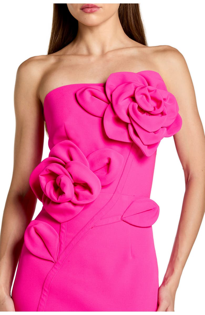 Mac Duggal Strapless Crepe Dress With 3D Flower Detail, Alternate, color, Hot Pink