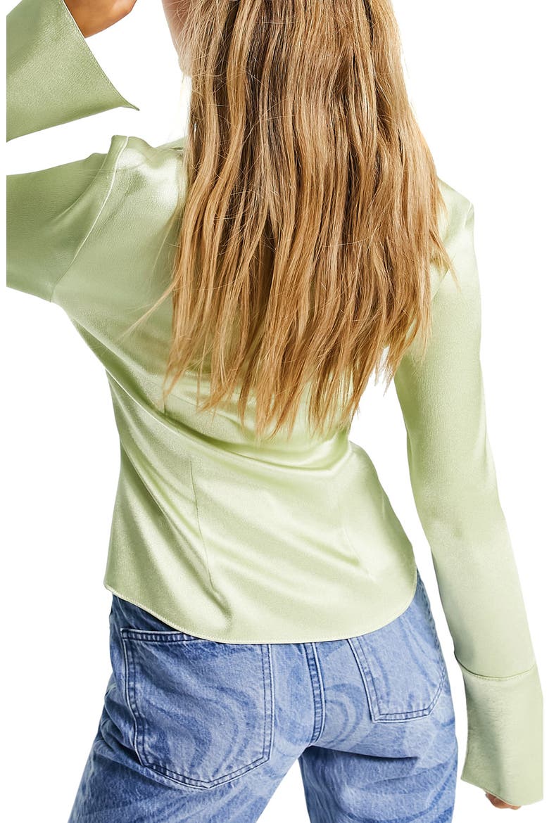 Ruched Satin Blouse, Alternate, color, MID GREEN