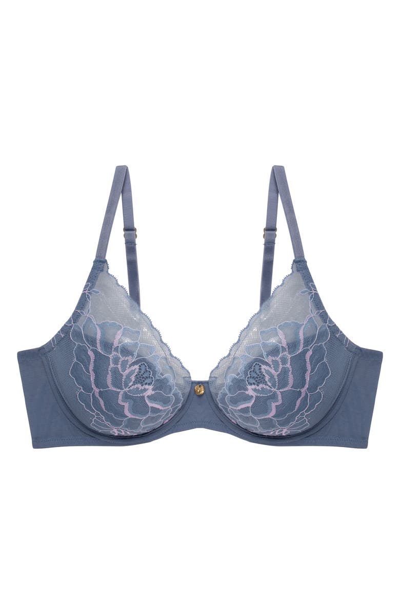 Natori Flora Underwire Contour Bra, Alternate, color, Country Blue/ Soft Mulberry