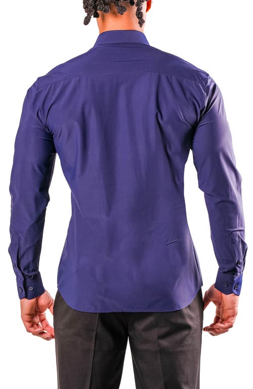 Maceoo Fibonacci Stretcheuronavy Blue Cotton Blend Button-up Shirt In Blue