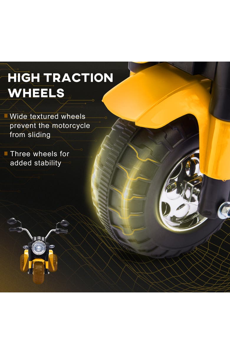 Aosom 6V Kids Electric Motorcycle with Horn, Headlights, Realistic Sounds, 3-Wheels, Alternate, color, Yellow