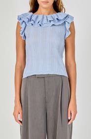 Endless Rose Ruffle Trim Pleated Knit Top