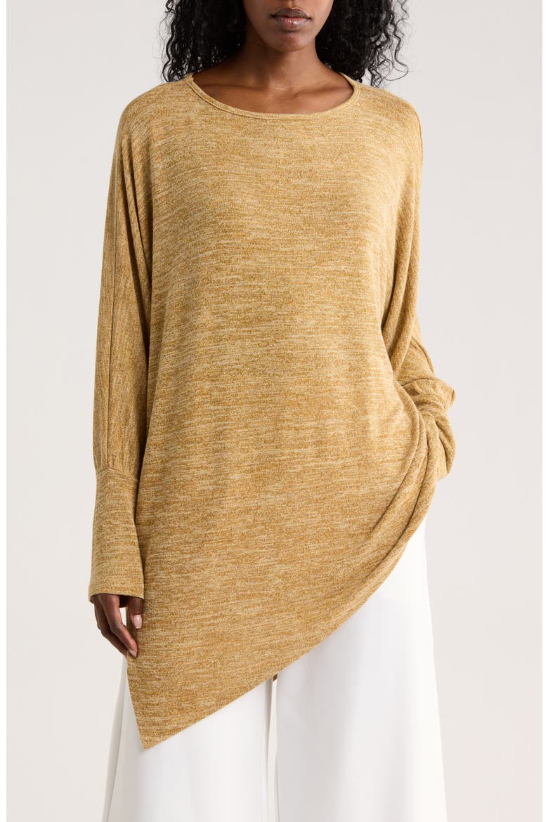 Long Sleeve Asymmetrical Hem Tunic Knit Top, Main, color, MUSTARD