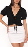 Petal & Pup Andra Tie Front Puff Sleeve Crop Top