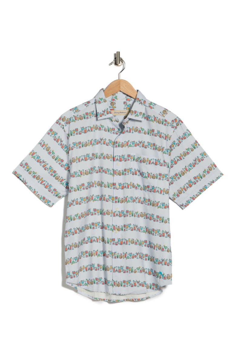 Tropical Drinks Short Sleeve Button-Up Shirt, Alternate, color, WHITE